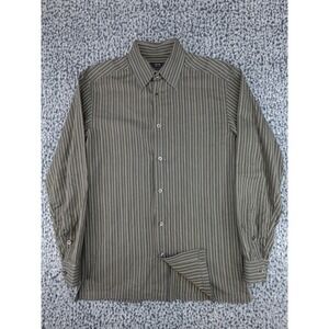 Zanella Button Down Shirt Mens Medium Olive Green Pinstripe Long Sleeve 151003